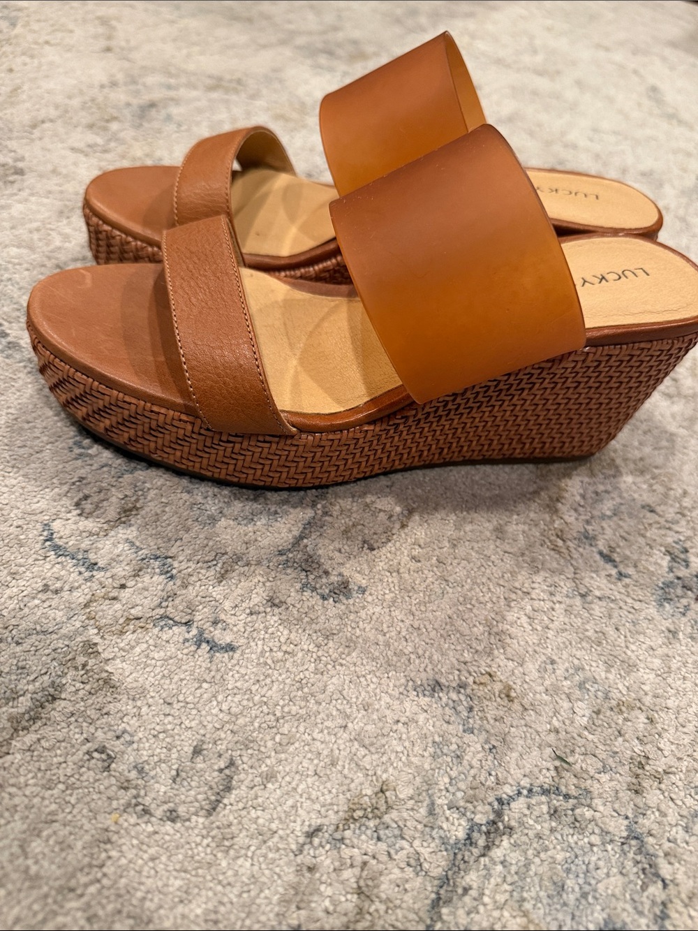 Lucky Brand Brown/Tan Brindia platform Wedge Slide Sandals size 8.5